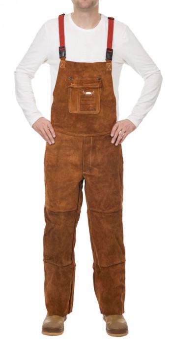 Weldas Lava Brown™ split cowleather welding pants with brest protection and closed back,