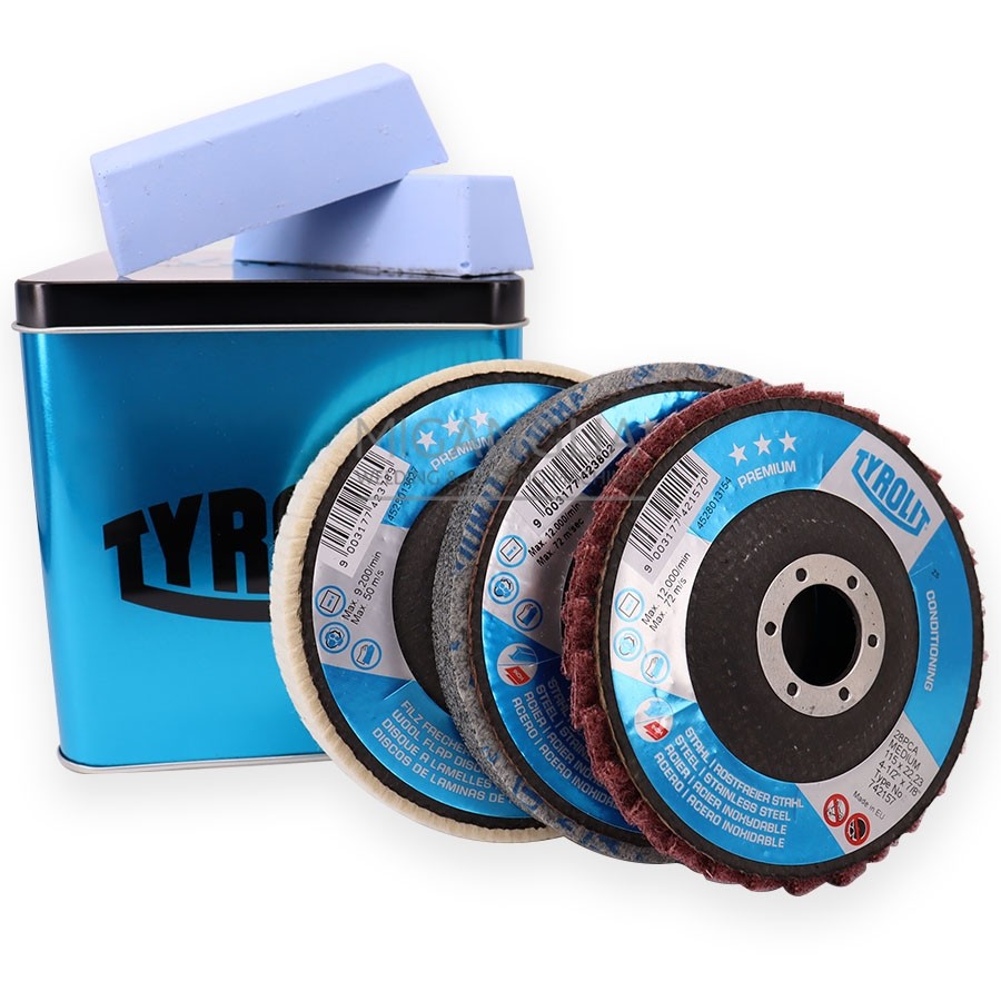 Tyrolit PREMIUM*** polishing program set for steel, stainless steel and